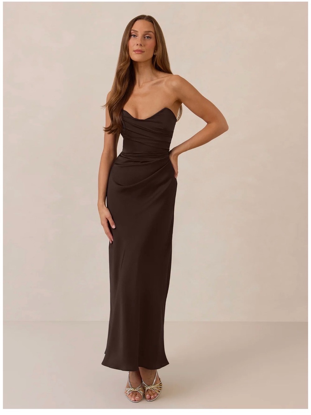 Park & Fifth Strapless Chocolate Brown Satin Gown